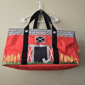 THIRTY-ONE Large Utility Tote Bag in Barnyard Farm Fun Red Barn Chicken